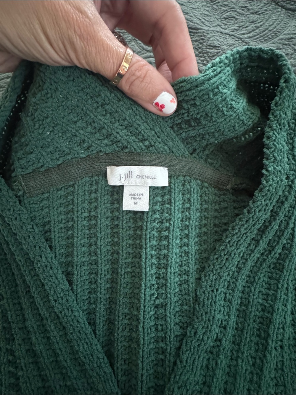 J. Jill Dark Green Chenille V-Neck Sweater